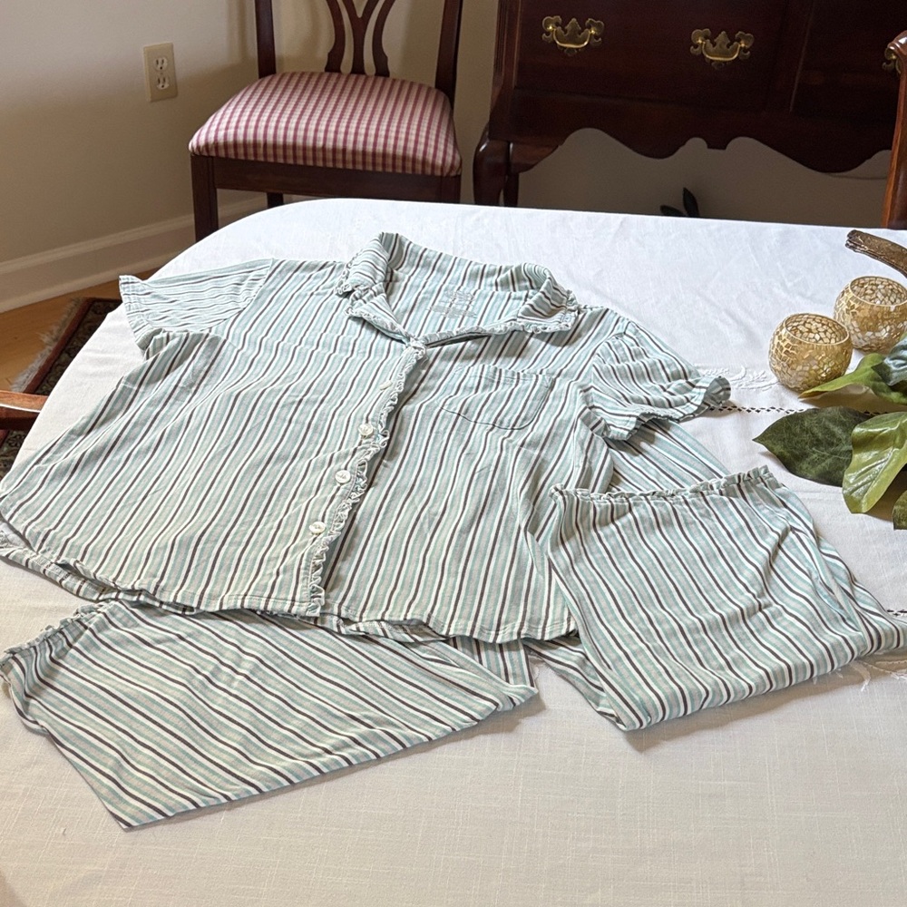 Cabernet Green and White Striped Pajama Set for Women